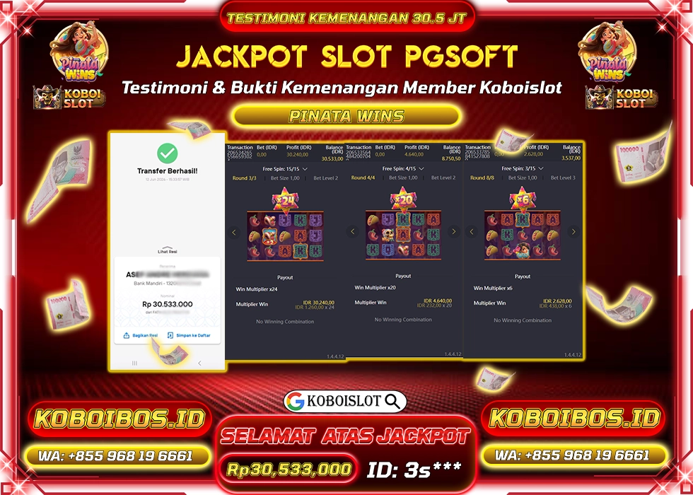 BUKTI KEMENANGAN SLOT GACOR PINATA WINS Rp30.533.000,- LUNAS